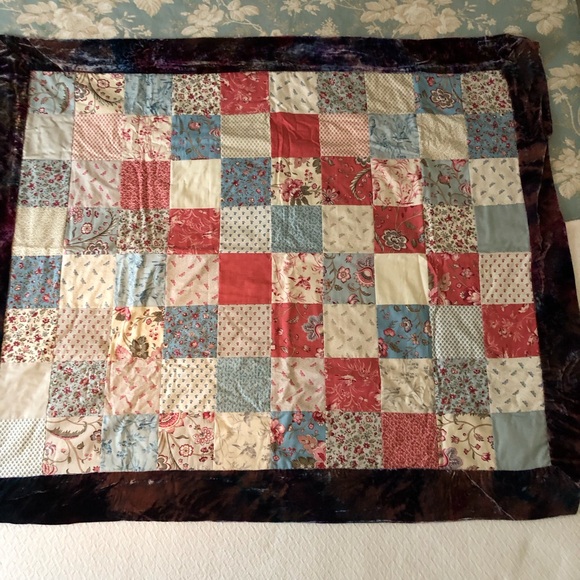 Ooak handmade French general Antoinette Patchwork Velvet Trim Quilt - Picture 3 of 7